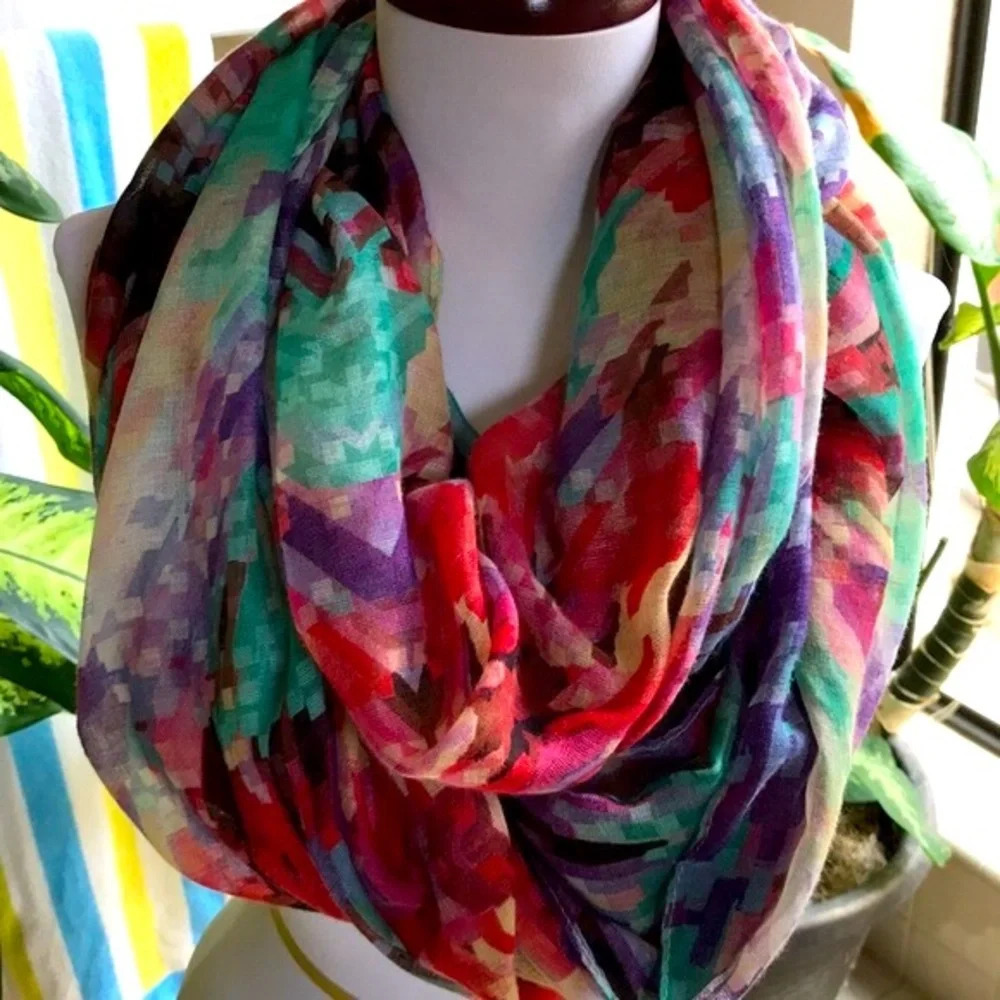Vibrant, versatile pixel print infinity scarf - image 1